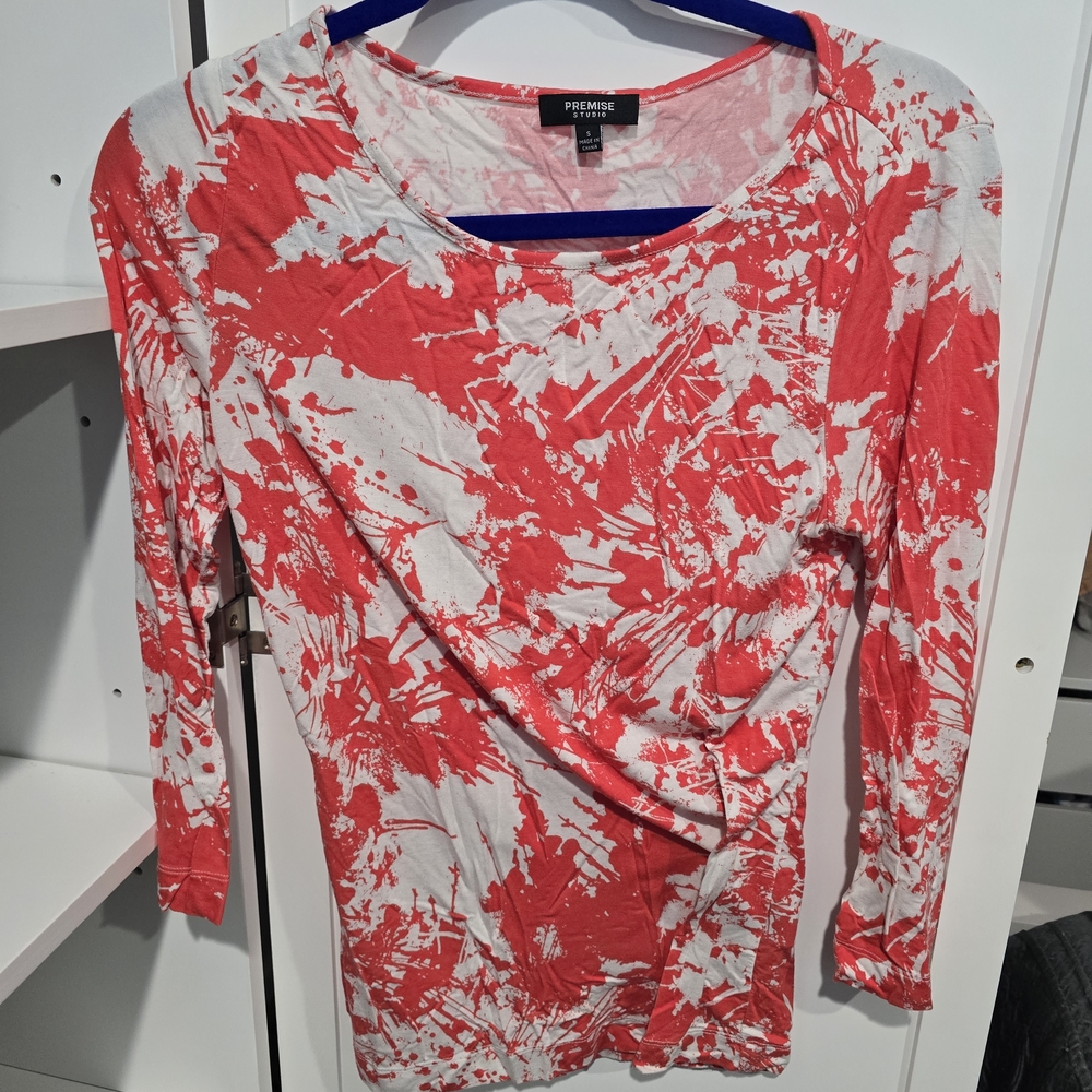 Premise Abstract Red and White Long Sleeve Top